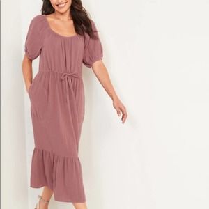 Old Navy Quartzite Puff Sleeve Scoop Neck Waisted Definded midi dress